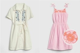 Gap Kids Girl Embroidered Ivory Cotton Pink Floral Strap Shirtdress Dres... - $29.99