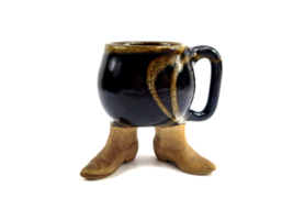 Five Bridges Cowboy Boots Coffee Mug Pottery Western Art Vintage 1980&#39;s - £14.20 GBP