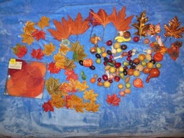 Lot of Fall/Thanksgiving/Harvest Craft Items Fabric Leaves,Plastic Food - £15.80 GBP