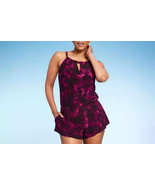 Aqua Green Ruffled One Piece Bathing Suit Black Purple Size 16W Spaghett... - $12.17 CAD