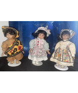 Lot Of 3  African / American Porcelain Dolls, Sister, 8” H - £21.19 GBP