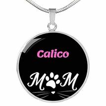 Calico Cat Mom Necklace Circle Pendant Stainless Steel Or 18k Gold 18-22&quot; - £35.57 GBP