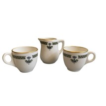 Vintage Ivory Gold Rimmed Creamer and 2 cups Lamberton Schammell - $19.71