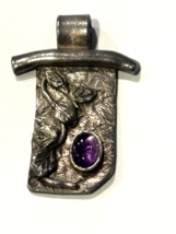 Vintage Handcrafted Silver Pendant with Polished Amethyst Stone - $520.00 MXN
