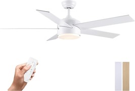 52 inch White Ceiling Fans with Lights and Remote Control Quiet Reversible Motor - £48.56 GBP