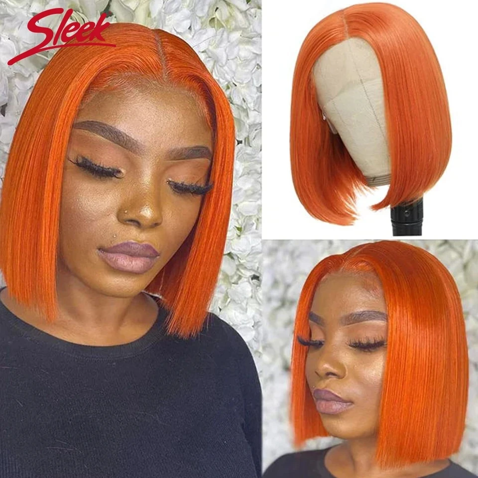 Sleek Ginger Orange Lace Front Short Bob Wigs Highlight P4/27# Brazilian Hum - £38.66 GBP+