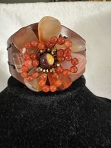 Vintage Cuff Flower Brown Leather With A Large Amber Colored Flower Great Cond  - $29.69