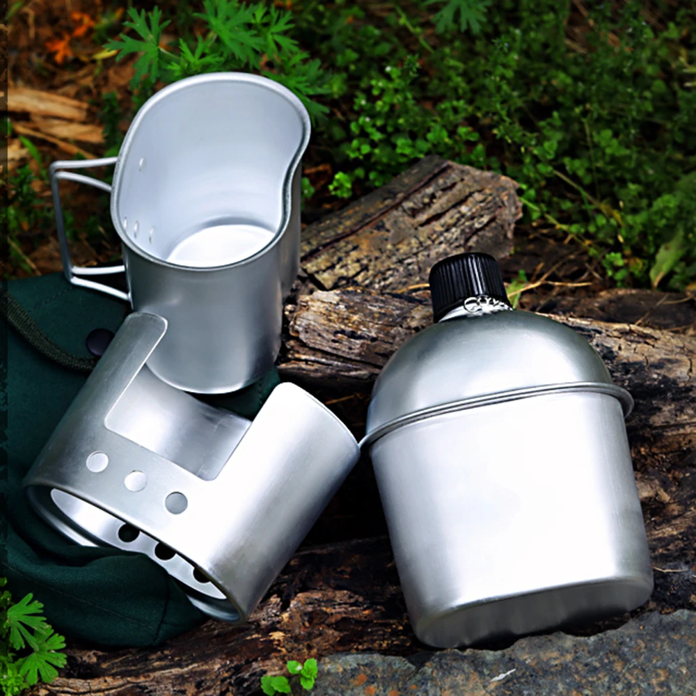 Cookware Set Camping Stove Burner Set Aluminum Military Canteen Cup Wood Stove - £15.29 GBP+