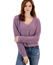 MSRP $39 Hooked Up by Iot Juniors&#39; Drop-Shoulder V-Neck Sweater Plum Size XS - £11.85 GBP