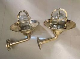 Nautical Marine Light Swan Brass Wiska Wall Lamp with Brass Shade 2 Pcs - £189.37 GBP