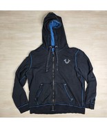 True Regligion Distressed Cotton Full Zip Hoodie Y2K Men&#39;s Size XL - $81.17 CAD