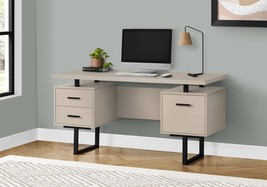 Monarch Specialties I 7629 60 in. Metal Computer Desk, Modern Taupe - Black - £350.36 GBP