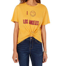 Rebellious One Juniors Los Angeles Tie Front Graphic T-Shirt,Mustard Size L - $41.89