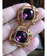 Swarovski amethyst crystal gold tone pierced Swan Logo  earrings - £43.28 GBP