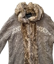 Cynthia Rowley Cardigan Women Medium Cable-Knit Faux Fur Trim Open Sweater image 3
