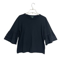 Lauren Ralph Lauren Bell Sleeve Cotton Top Size L Black Eyelet Lace Boho... - $368.09 MXN