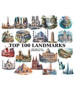 Watercolor Landmarks Clipart, Eiffel Tower Png, Taj Mahal, Statue of Lib... - $65.30 MXN