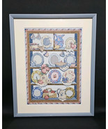 VTG Finished Framed Counted Cross Stitch Blue &amp; White China Cabinet Dish... - $1,743.40 MXN