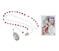 Divine Mercy Chaplet with Prayer Card &amp; Box Red White Bead St. Faustina Catholic - £13.30 GBP