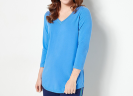 Susan Graver Weekend Essentials Comfy Cotton V-Neck Tunic Pure Blue Sky, Medium - £13.92 GBP