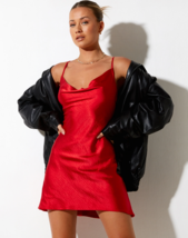 Motel Rocks Paiva Kleid IN Satin Rot - $33.15