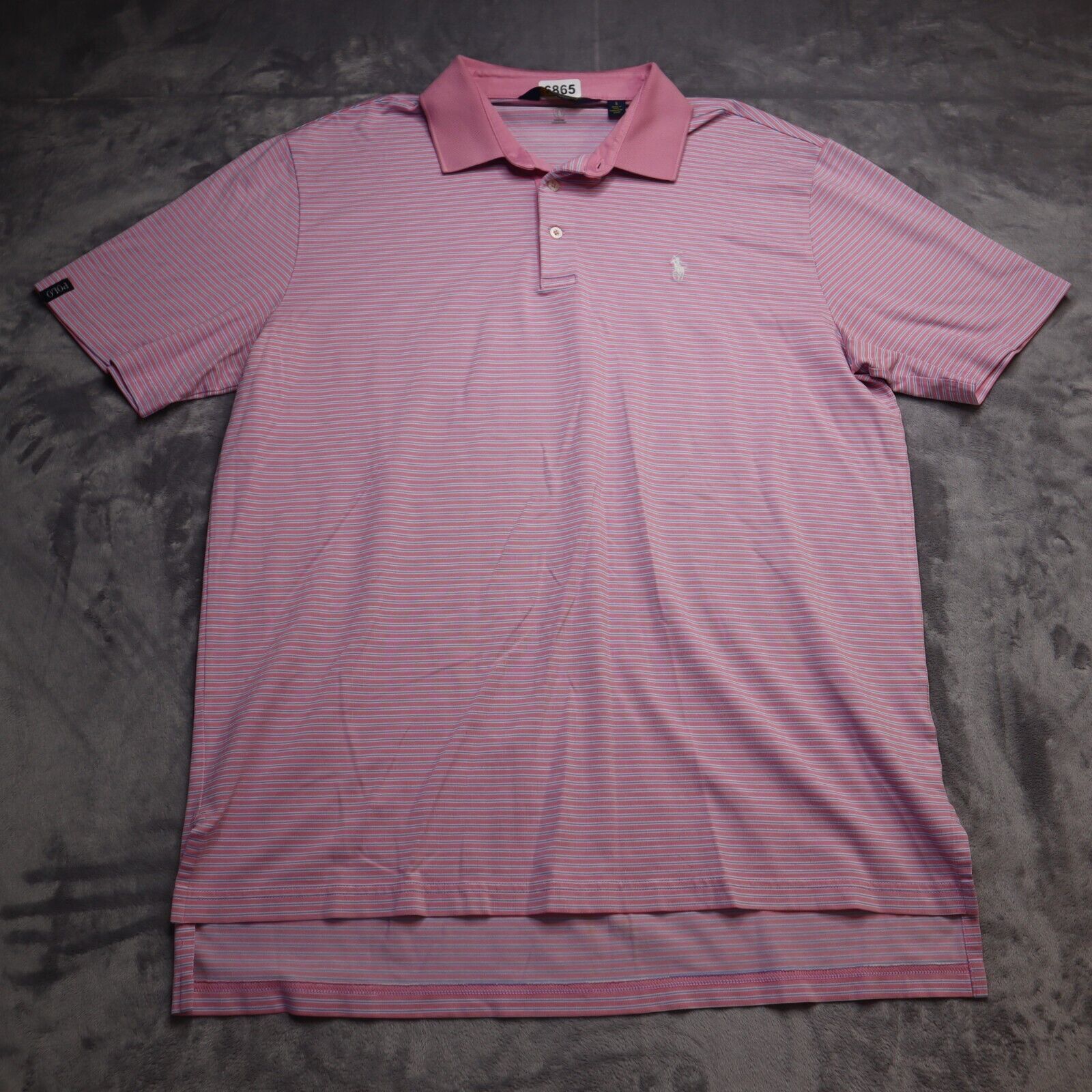 Ralph Lauren Polo Golf Shirt Adult Large Pink Striped Casual Golf Golfing Mens - £20.22 GBP