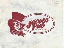 Jacob&#39;s Pub and Restaurant Menu 1994 North Park Evansville Indiana  - £14.03 GBP