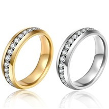 Men&#39;s Women&#39;s Silver Gold Cubic Zircon Crystal Ring Band Stainless Steel... - $8.99