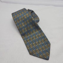 BULLOCK &amp; JONES  San Francisco italian silk tie Vintage blue yellow geometric - $24.75