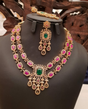 Bollywood Style Indien Plaqué Or Collier Ras Du Cou Perle Rubis Cz Bijoux Set - £66.77 GBP