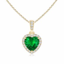 ANGARA Heart Emerald Pendant with Diamond Halo in 14K Solid Gold | 18&quot; Chain - £1,967.96 GBP