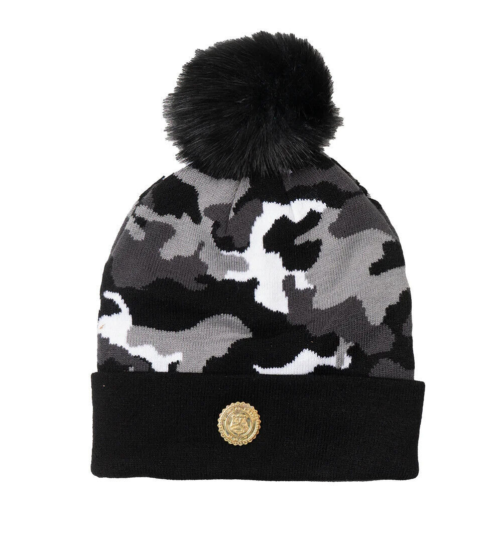 Capital Gains Streetwear Fuzzy Pom Winter Camo Beanie Knit Winter Hat