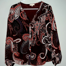 Promesa paisley print puff sleeve button-down blouse size small - $13.72