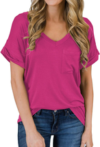 Women&#39;s Short Sleeve V-Neck Shirts Loose Casual Tee T-Shirt - £25.85 GBP