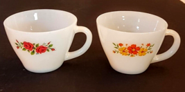 Fire King Milk Glass Cup LOT Red Rose Orange Yellow Flower decals Anchor Hocking - $19.72