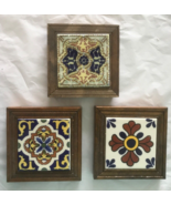 3 Vintage Mexican Dal- Tile Monterey Wood Frame Ceramic Tile Trivet Hot ... - €49,87 EUR