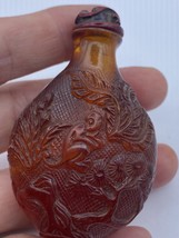 Vintage Dragon Parfum Snuff Bouteille Marron Ambre Sculpté Resin - $63.99