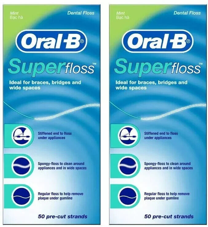 2 Pack Oral-B Super Floss Dental Pre-Cut Strands Mint Braces,Bridges,wide spaces - $11.87
