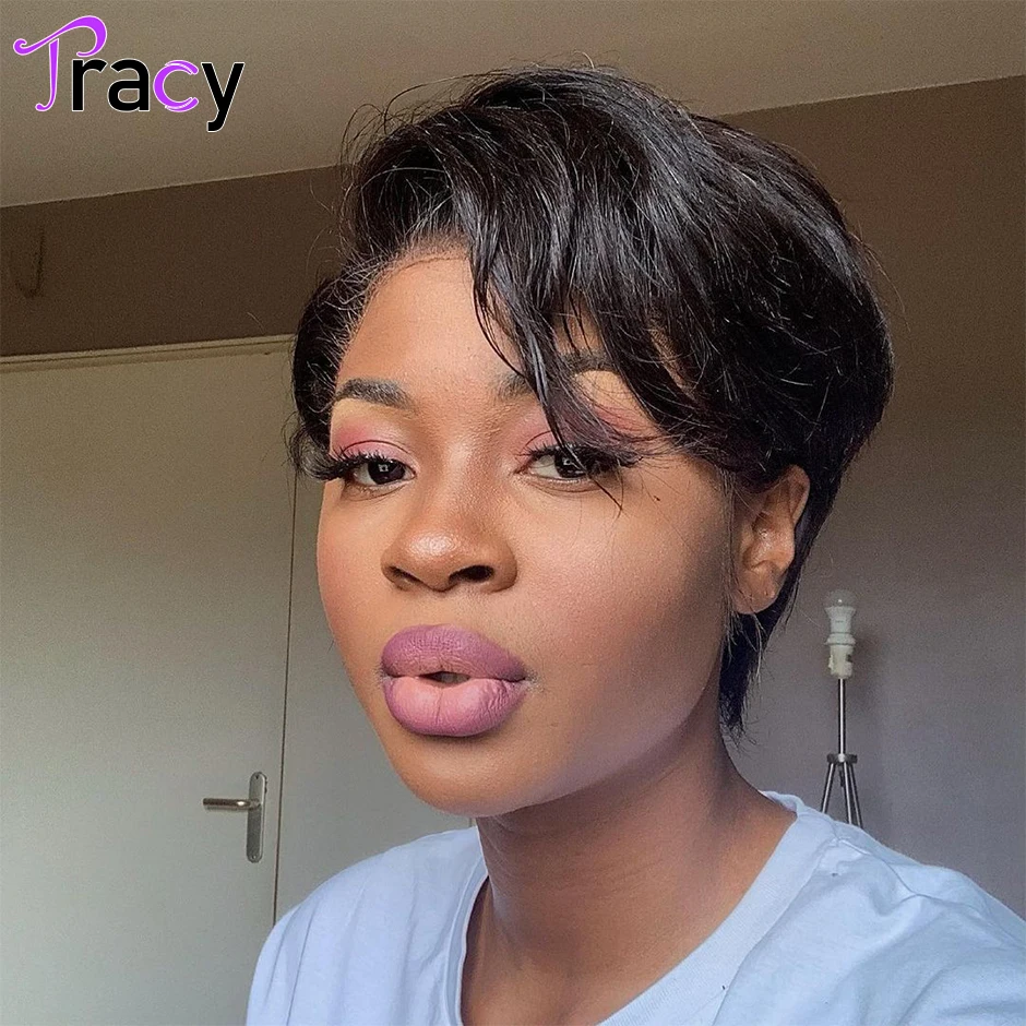 Tracy Hair Pixie Cut Straight 13x4 HD Transparent  Lace Front wig Short Hum - £47.55 GBP