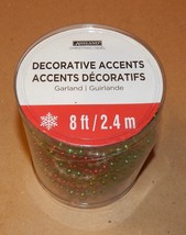 Christmas Garland Beads 8&#39; Feet Ashland Decorative Accents Red/White/Green 148U - £7.61 GBP