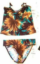 Sunsets Palms Teal Tankini Top &amp; Banded Bottoms Swimsuit Size XS X-Small NWT - £60.93 GBP