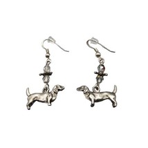 Small Daschund Pewter Silver Tone Earrings Dangle Only French Wire Marke... - £10.11 GBP