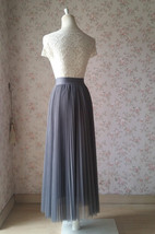 Gray Pleated Long Tulle Skirt Women Custom Plus Size Tulle Prom Skirt image 4
