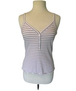 Vero Moda Ribbed Henley Cami Tank Size M Striped Stretch Scalloped Festi... - $18.27
