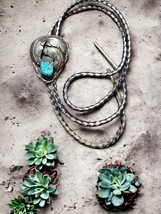 Old Vintage Southwestern/Native American sterling/turquoise shadowbox bolo tie. - £146.40 GBP