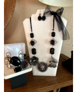 OOAK &quot;Reinvented&quot; Handcrafted Black Stone and Faceted Necklace Set - £50.90 GBP
