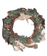 Christmas Wreath, Nature Inspired Handcrafted 17” White And Gold&amp;Green L... - $51.68 CAD