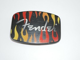 Fender Guitar Black with Orange and Red Fire Belt Buckle 3 1/4&quot; - $29.99