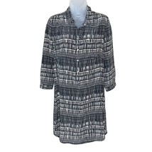 BROADWAY &amp; BROOME 100% silk charcoal/cream abstract geometric shirt dress sz xs - £29.81 GBP