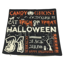 Throw Pillow Cover 17&quot; X 17&quot; Cat Pumpkin Halloween Trick or Treat WORDS ... - £10.04 GBP